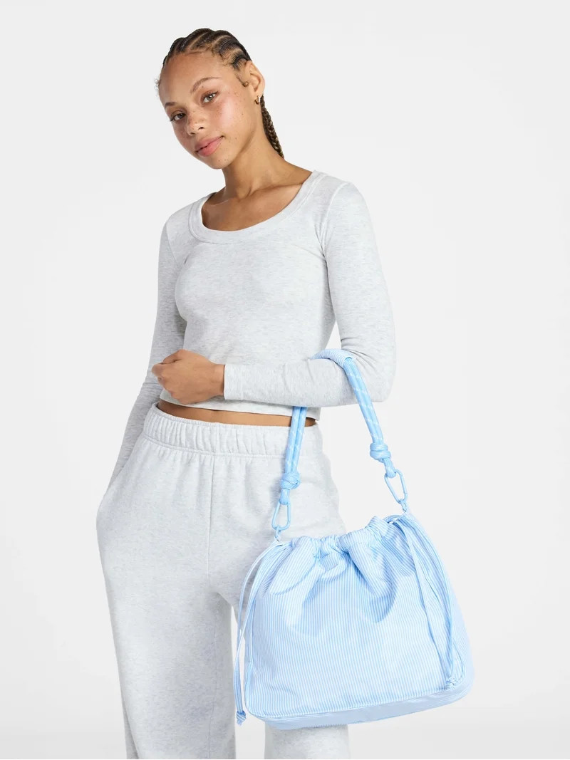 No Boundaries Women's Bungee Drawstring Bag, Blue Sky Stripe | Walmart (US)
