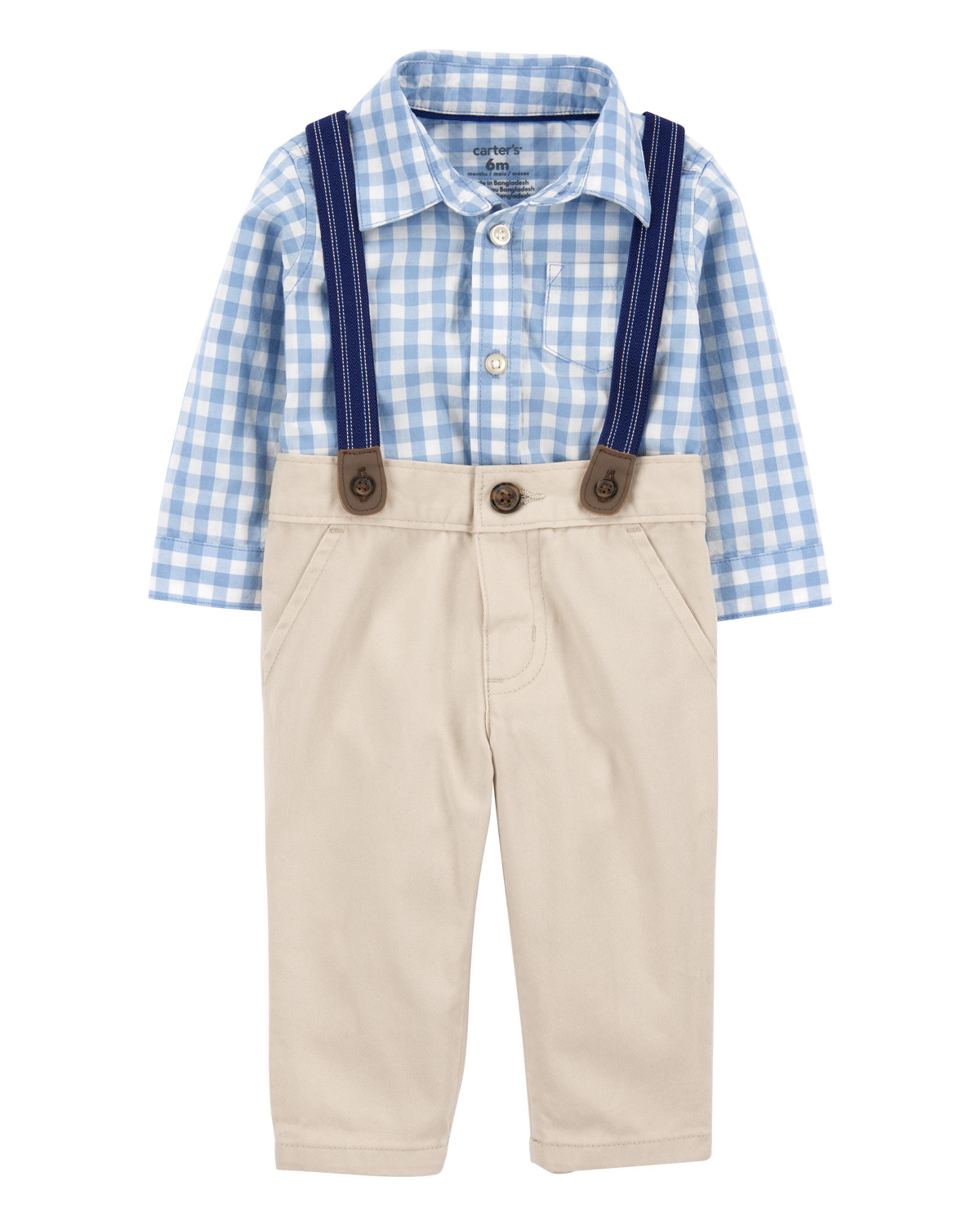 Baby 3-Piece Gingham Suspender Pant Set - Blue/Khaki - Carter's | Carter's | Carter's Inc