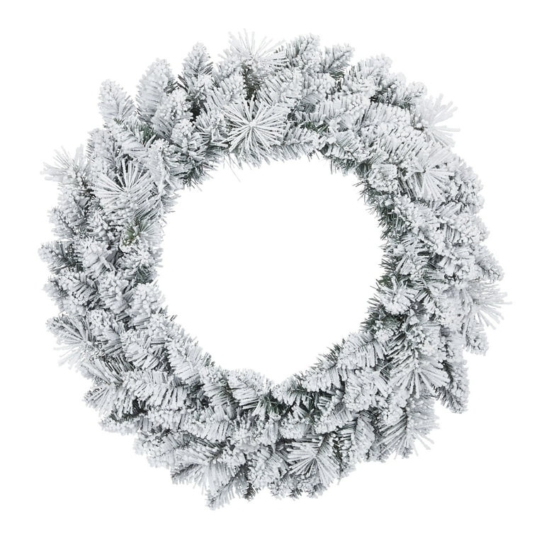 Holiday Time Winter Frost Flocked Unlit Wreath, 24" | Walmart (US)