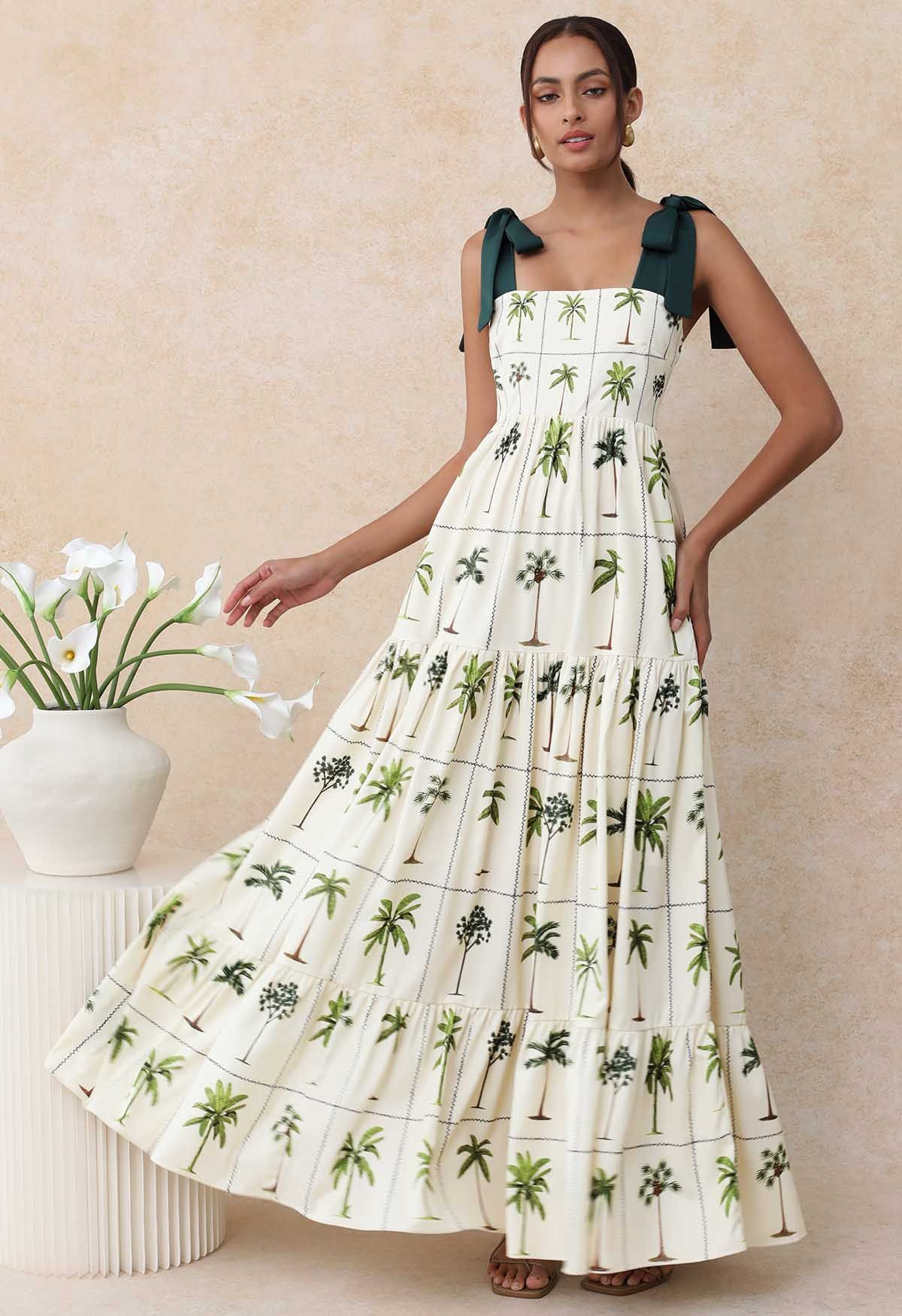 Tropical Tree Tie-Shoulder Cami Maxi Dress | Chicwish