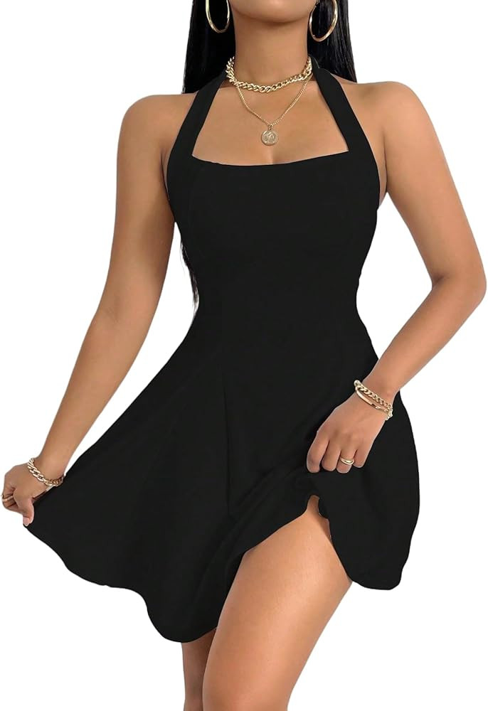 PerZeal Women's 2025 Summer Dress Sleeveless Halter Neck Sundress Backless Flared Short Mini Beac... | Amazon (US)