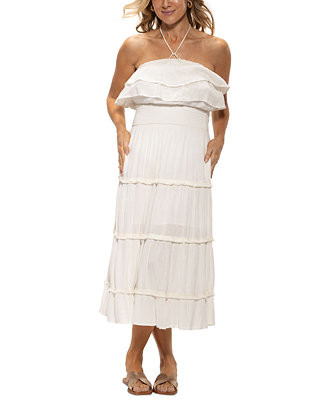 Dotti Women's Ruffled Smocked-Waist Tiered Cover-Up Dress - Macy's | Macy's
