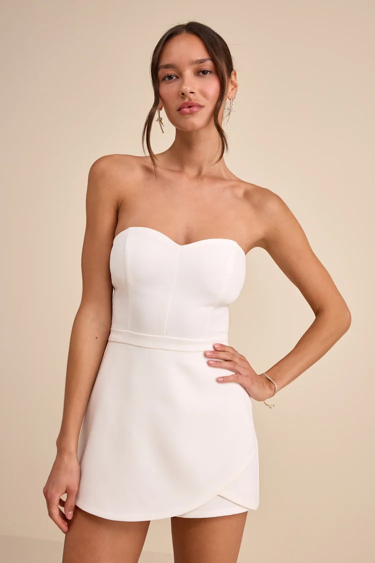 Opaline White Strapless Skort Romper | Lulus