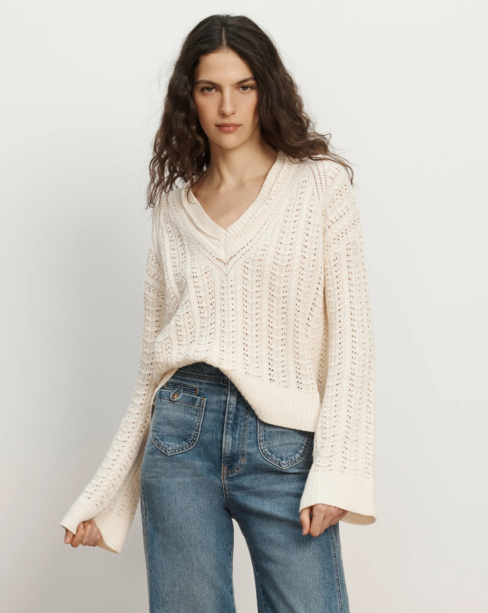 Deveraux Pointelle Sweater in Cream Ecru | Veronica Beard | Veronica Beard