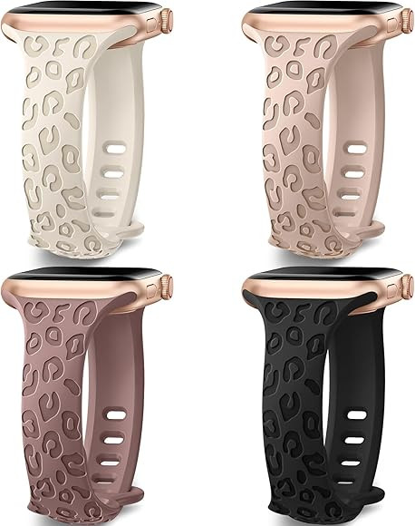 4-pack Leopard Engraved Band Compatible with Apple Watch Bands 38mm 40mm 41mm 44mm 45mm 42mm Wome... | Amazon (US)
