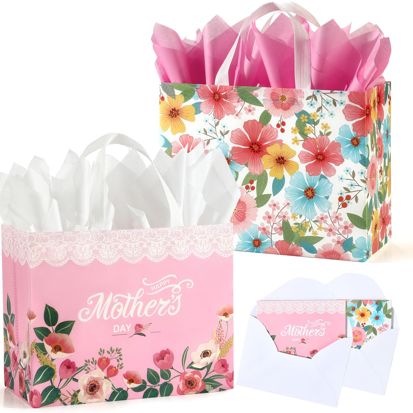 STYPOP 13" Mothers Day Gift Bags with Tissue Paper,2 Pack Large Mother's Day Bag Bulk,Reusable Gi... | Amazon (US)