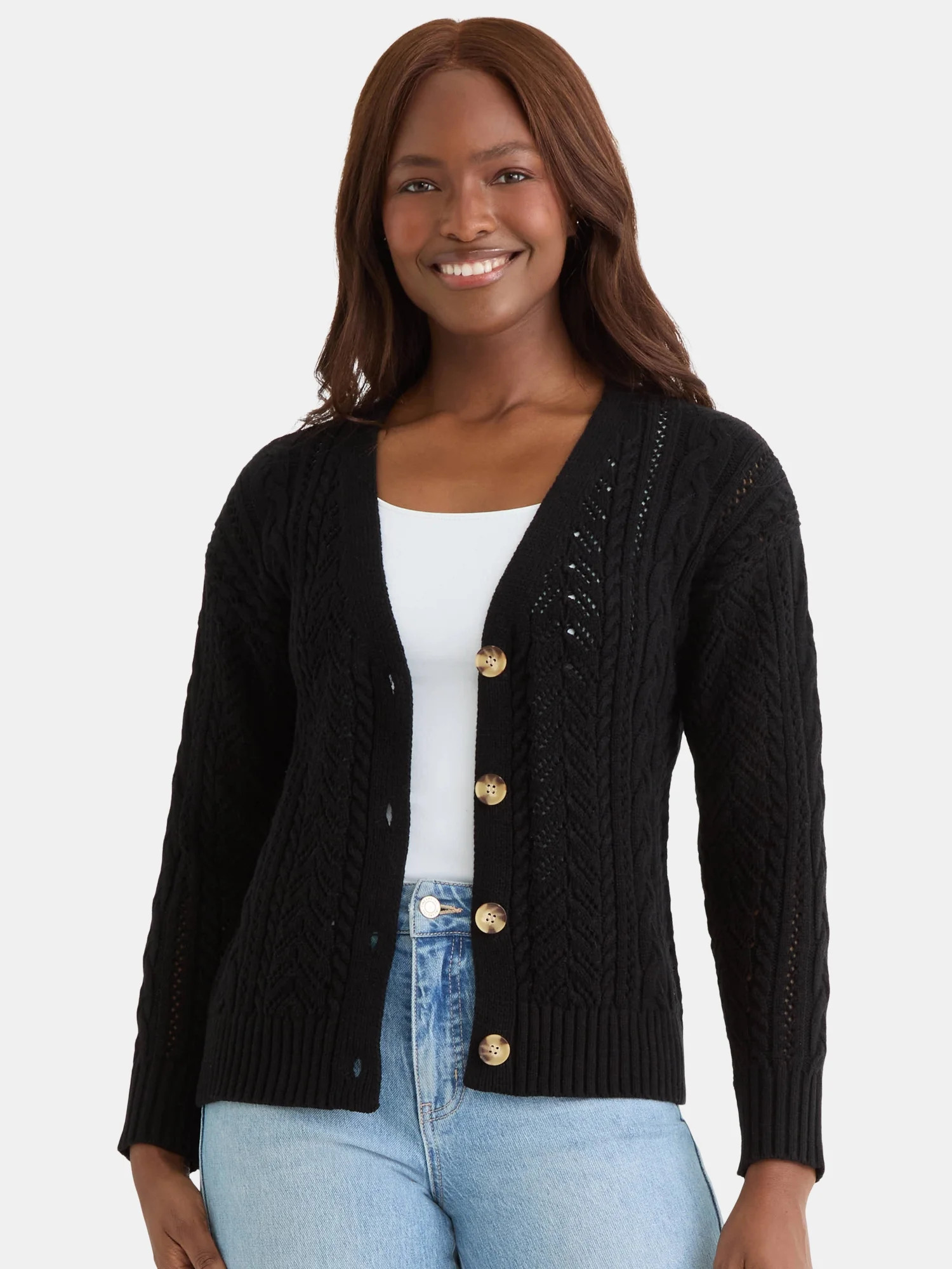 Time and Tru Women's Long Sleeve Boyfriend Cardigan, Lightweight, Sizes XS-XXXL | Walmart (US)