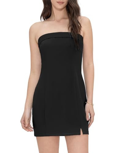 AMIMIV Womens Strapless Mini Dress Slim Fit Contrast Color Stretchy Sexy Club Nightout Sleeveless Tube Dress Black | Amazon (US)