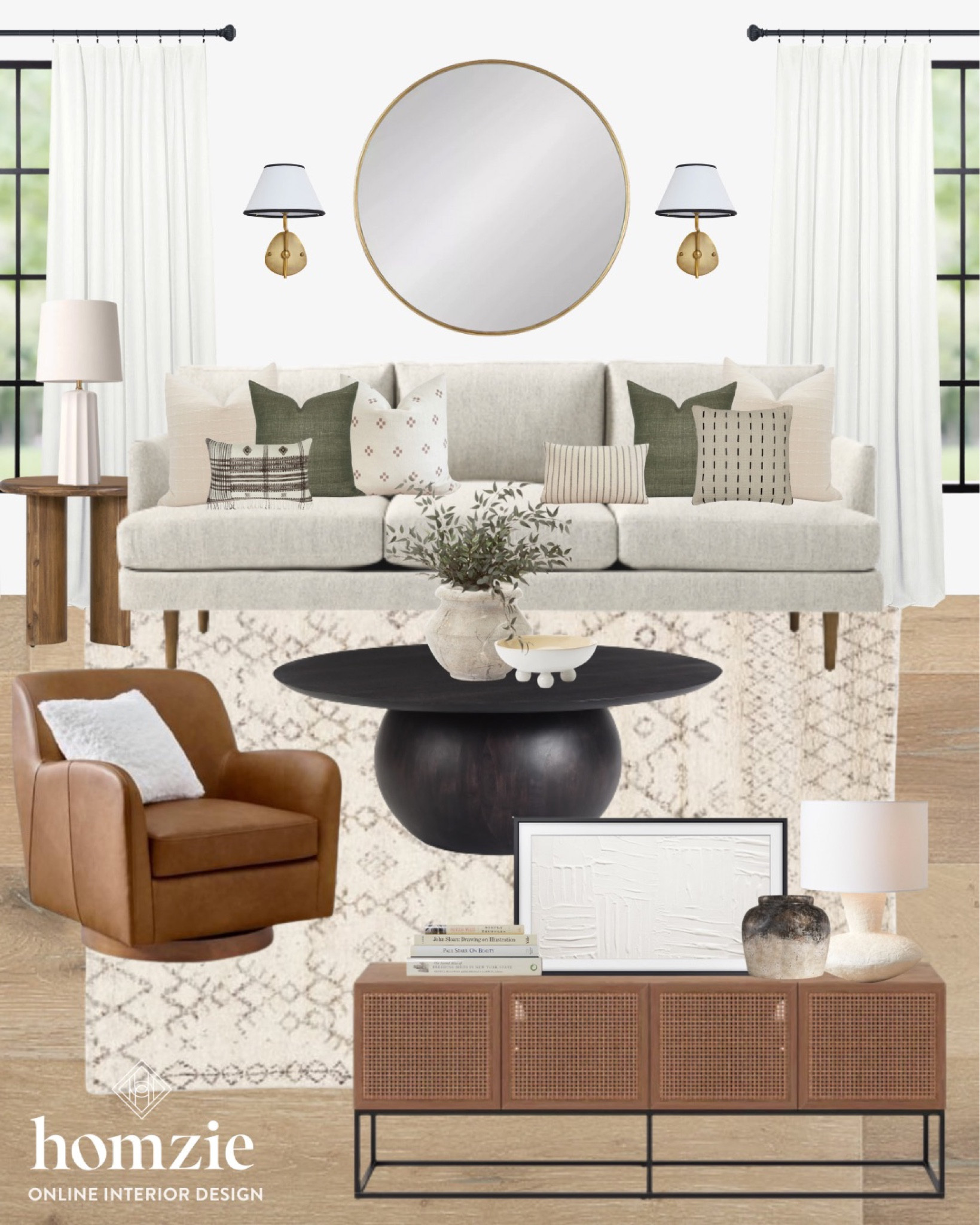 Obsessed with this mid century living room design! The leather accent chair and fun shaped coffee table really pull the look together! 

#LTKFind #LTKSeasonal #LTKhome