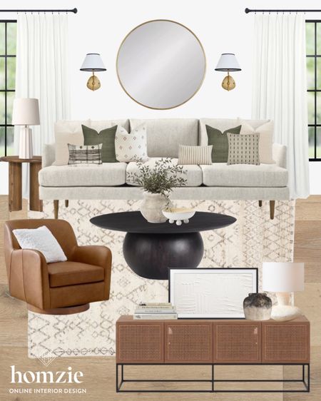Obsessed with this mid century living room design! The leather accent chair and fun shaped coffee table really pull the look together! 

#LTKFind #LTKSeasonal #LTKhome