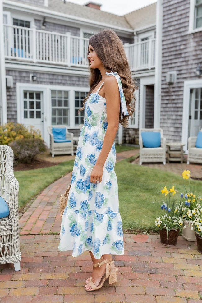 CAITLIN COVINGTON X PINK LILY Garden Party Tie Sleeve Hydrangea Print Midi Dress | Pink Lily