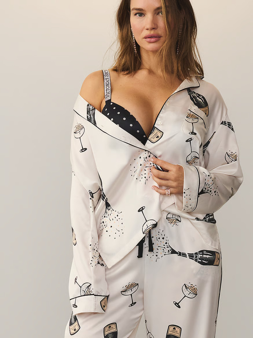 Buy Glazed Satin Long Pajama Set, Coconut White Champagne Bottles - Order Pajamas Sets online - V... | Victoria's Secret (US / CA )