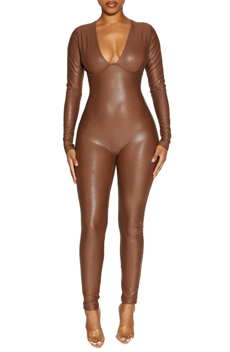 Naked Wardrobe Faux Leather Long Sleeve Jumpsuit | Nordstrom | Nordstrom