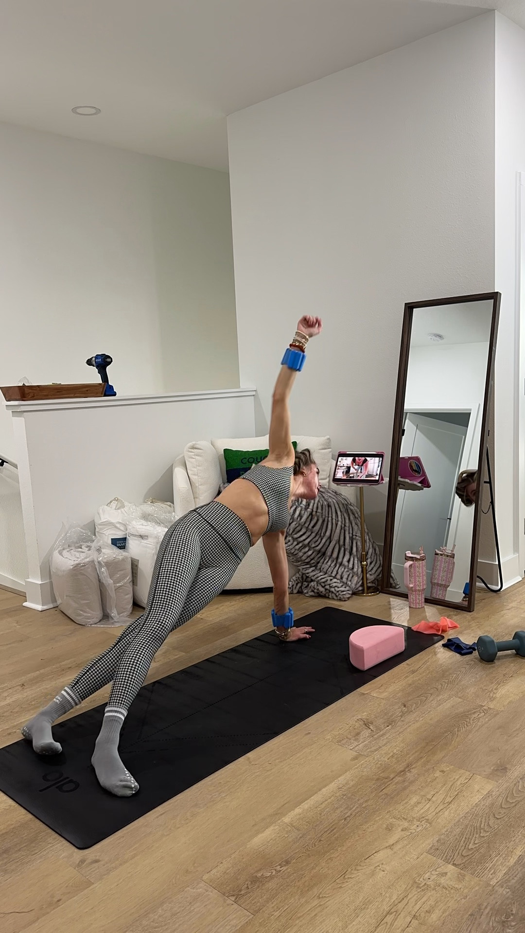 Active by Abercrombie YPB sculptLUX Sweetheart Sports Bra size XS in black houndstooth. Active by Abercrombie YPB sculptLUX 7/8-Length Legging size XS in black houndstooth  

My workout and workout gear for my daily workout. I take pilates classes from @lexfish on Instagram she has a whole online platform and membership! Most of my pilates gear and tools are from Bala. Bala use code SLOANE15. 
#workoutgear #workoutwear #pilates #ootd #outfit #athleticwear #athleticoutfit #bikershorts #sportsbra #pilatesoutfit #athleisure #bala #pilatesworkout #pilateslovers #pilatestiktok #balabangles

#LTKfitnessgoals #LTKActive #LTKFindsUnder100