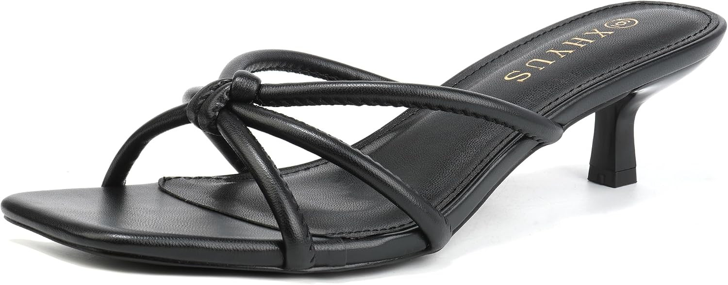 Women's Spaghetti Strap Square Open Toe Kitten Heel Mule Sandals | Amazon (US)