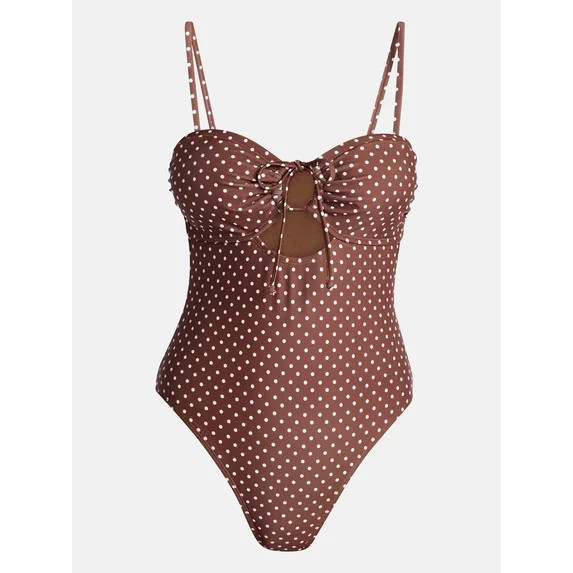 No Boundaries Polka Dot Tie Front Bandeau One Piece Swimsuit, Women's XXS-XXL | Walmart (US)