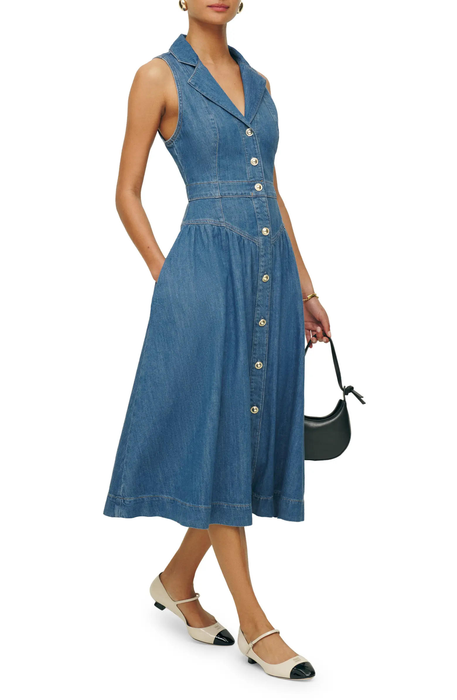 Ellison Sleeveless Button-Front Denim Midi Dress | Nordstrom