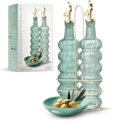 COOK WITH COLOR Glass Olive Oil Bottle Dispenser - 2 Pack- 17oz Oil and Vinegar Cruet - Olive Oil... | Amazon (US)