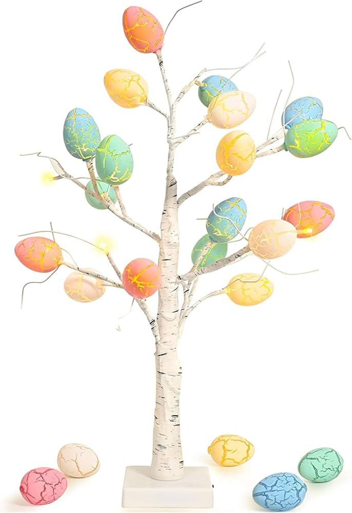 Weillsnow 24 Inch Pre-lit White Birch Tree with Easter Egg Ornaments, Battery Operated 24 Warm Wh... | Amazon (US)