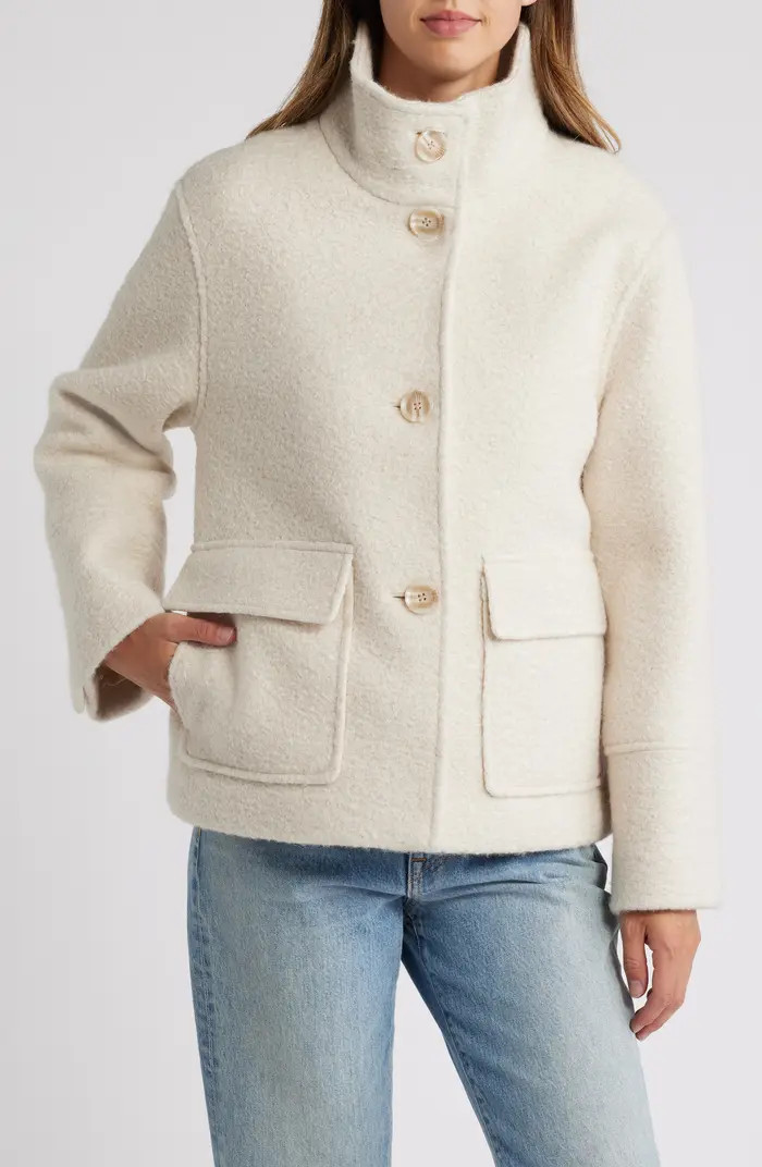 Stand Collar Pressed Bouclé Jacket | Nordstrom