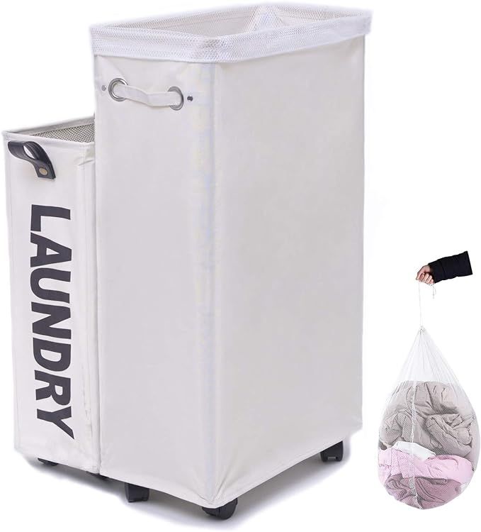 Laundry Hamper, Caroeas Rolling Laundry Basket Collapsible Tall Slim Laundry Hamper with Washable... | Amazon (US)