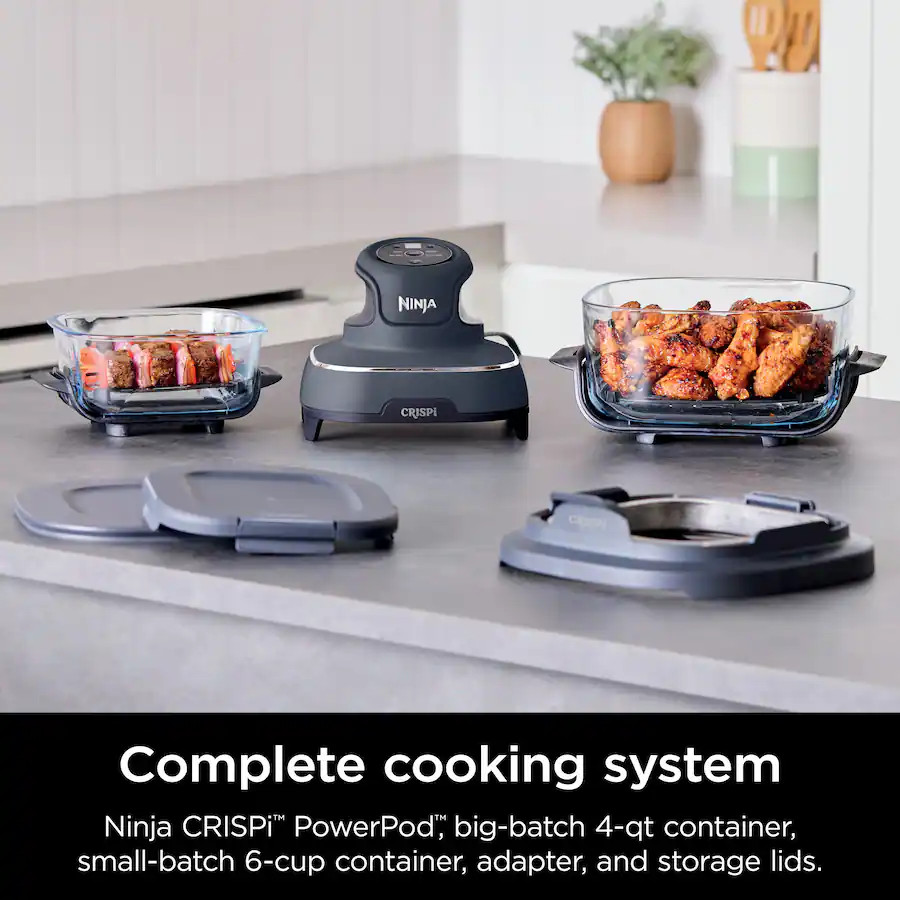 Ninja - Crispi® 5-in-1 Portable Glass Air Fryer Cooking System - Grey | Best Buy U.S.