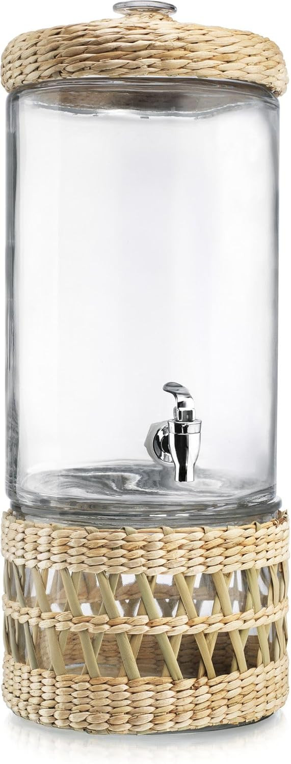 Merveille Glass Beverage Dispenser with Rattan Wrap, 2 Gallon Capacity, Leakproof Spigot, Decorat... | Amazon (US)