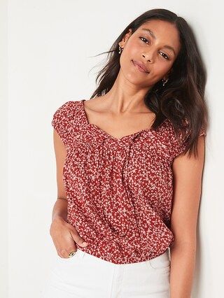 Cap-Sleeve Cropped Pintucked Poet Blouse for Women | Old Navy (US)