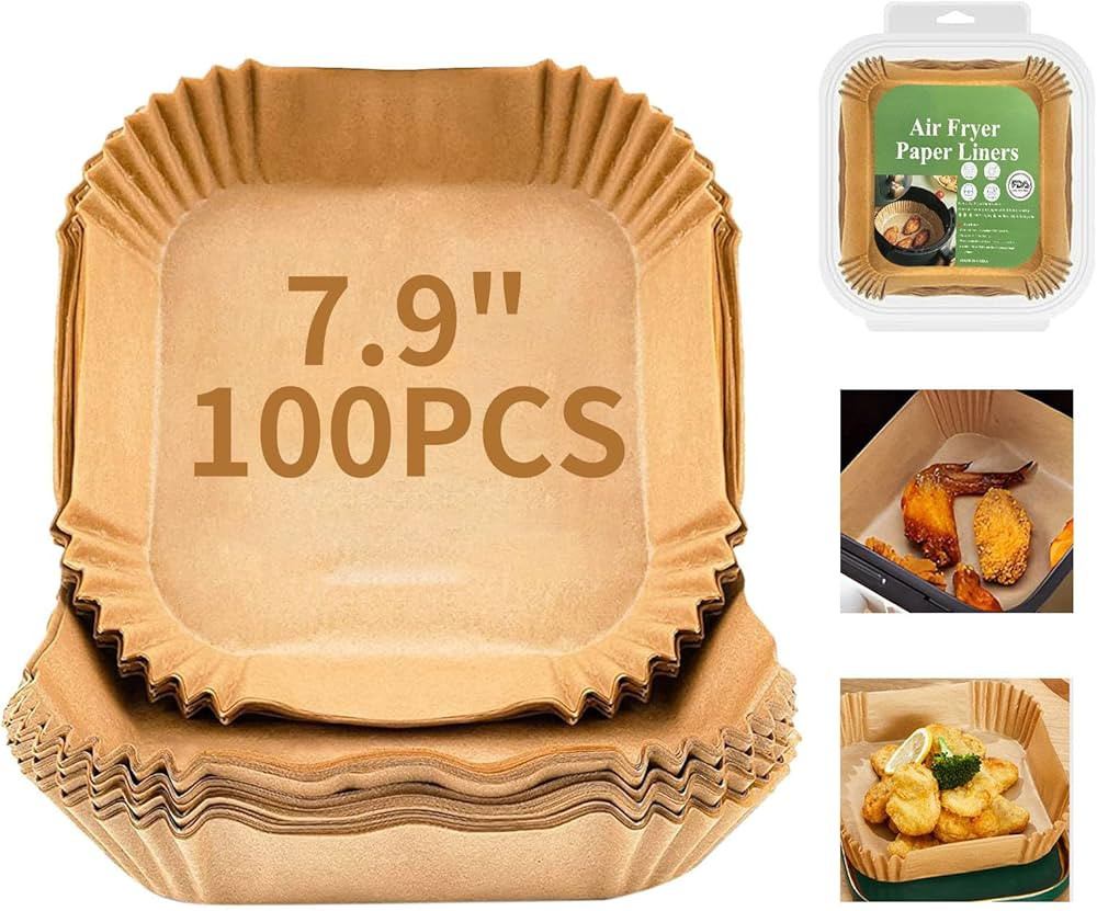 Air Fryer Liners Disposable Square, 100PCS 7.9 INCH Airfryer Liners, Natural Non-stick Parchment ... | Amazon (US)