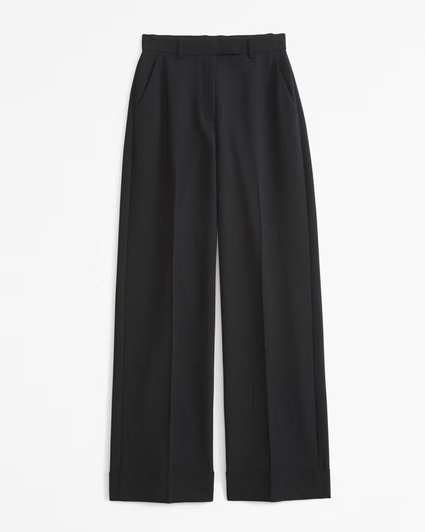 Women's Cuffed Hem Tailored Wide Leg Pant | Women's Clearance | Abercrombie.com | Abercrombie & Fitch (US)