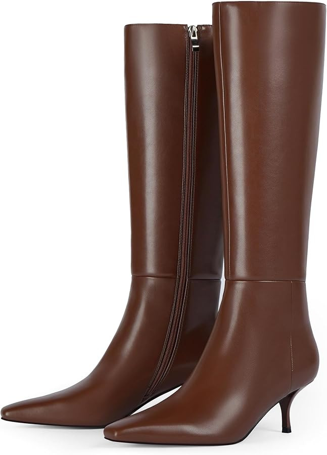 Knee High Boots Women Faux Leather Boots Low Heel Square Toe Side Zipper Fall Long Tall Boots for... | Amazon (US)