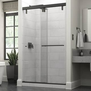 Portman 48 x 71-1/2 in. Frameless Mod Soft-Close Sliding Shower Door in Bronze with 3/8 in. (10mm... | The Home Depot