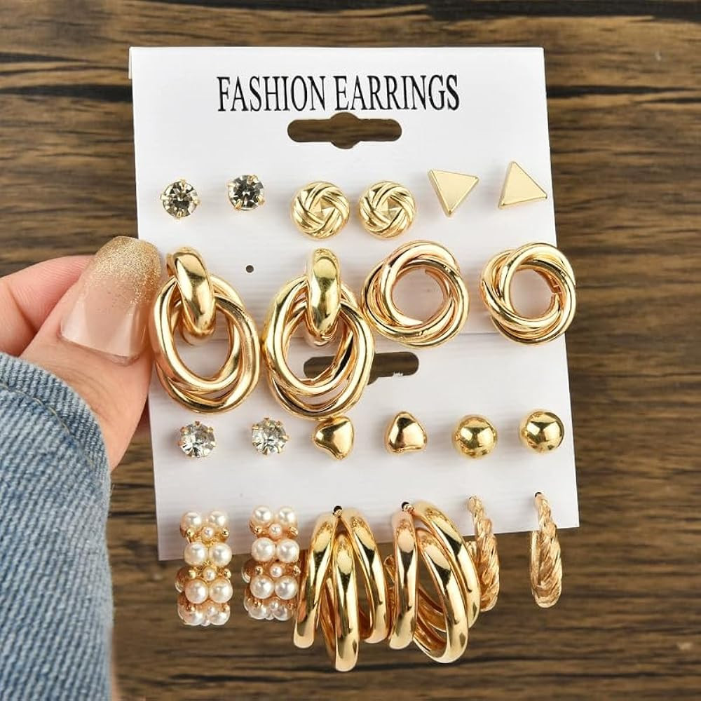 QINHE Gold Earrings Set for Women, Diverse Styles Hypoallergenic Earring Collection, Ideal for Da... | Amazon (US)