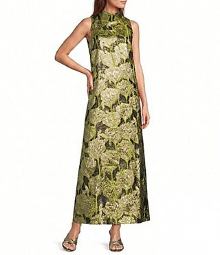 Buru Mod Coral Iris Print Mock Neck Sleeveless Shift Maxi Dress -  XXL | Dillard's