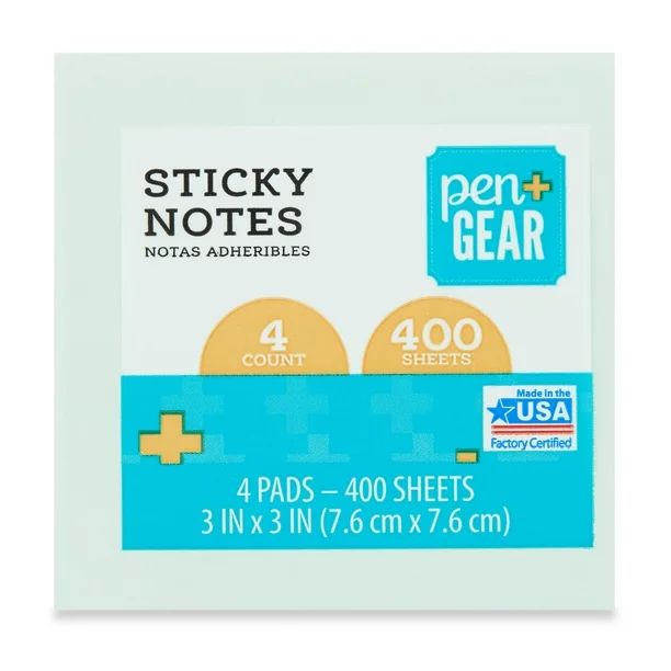 Pen + Gear Assorted Pastel Sticky Notes, 3" x 3", 400 Sheets, 4 Pads | Walmart (US)