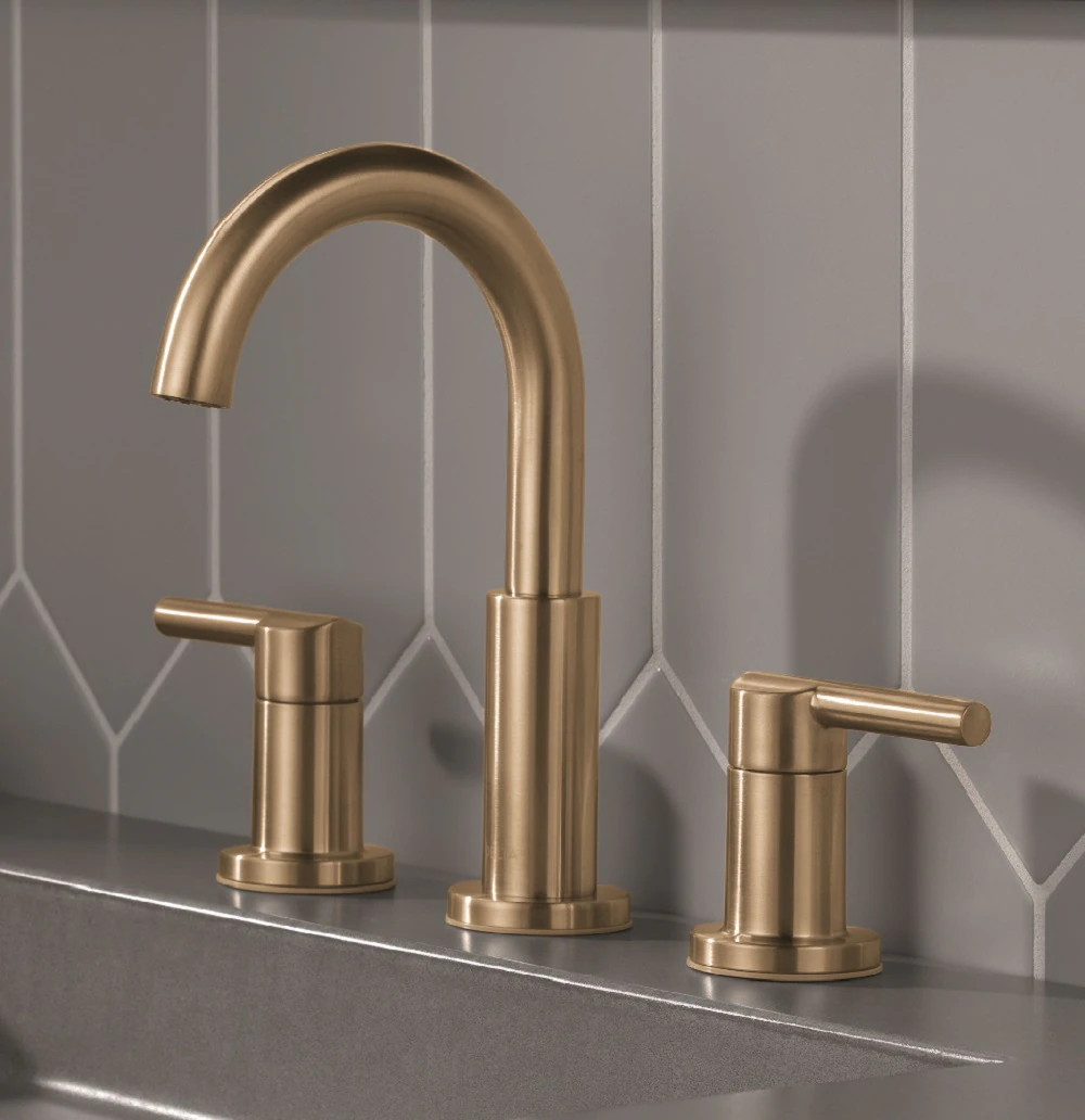 Delta Nicoli Gold Champagne Bronze Widespread 2-handle WaterSense Mid-arc Residential Handle Bathroom Sink Faucet with Drain | 35749LF-CZ | Lowe's
