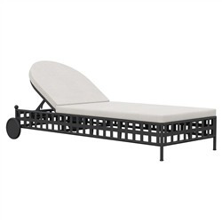 Emeline Cream Upholstered Black Iron Outdoor Chaise Lounge | Kathy Kuo Home