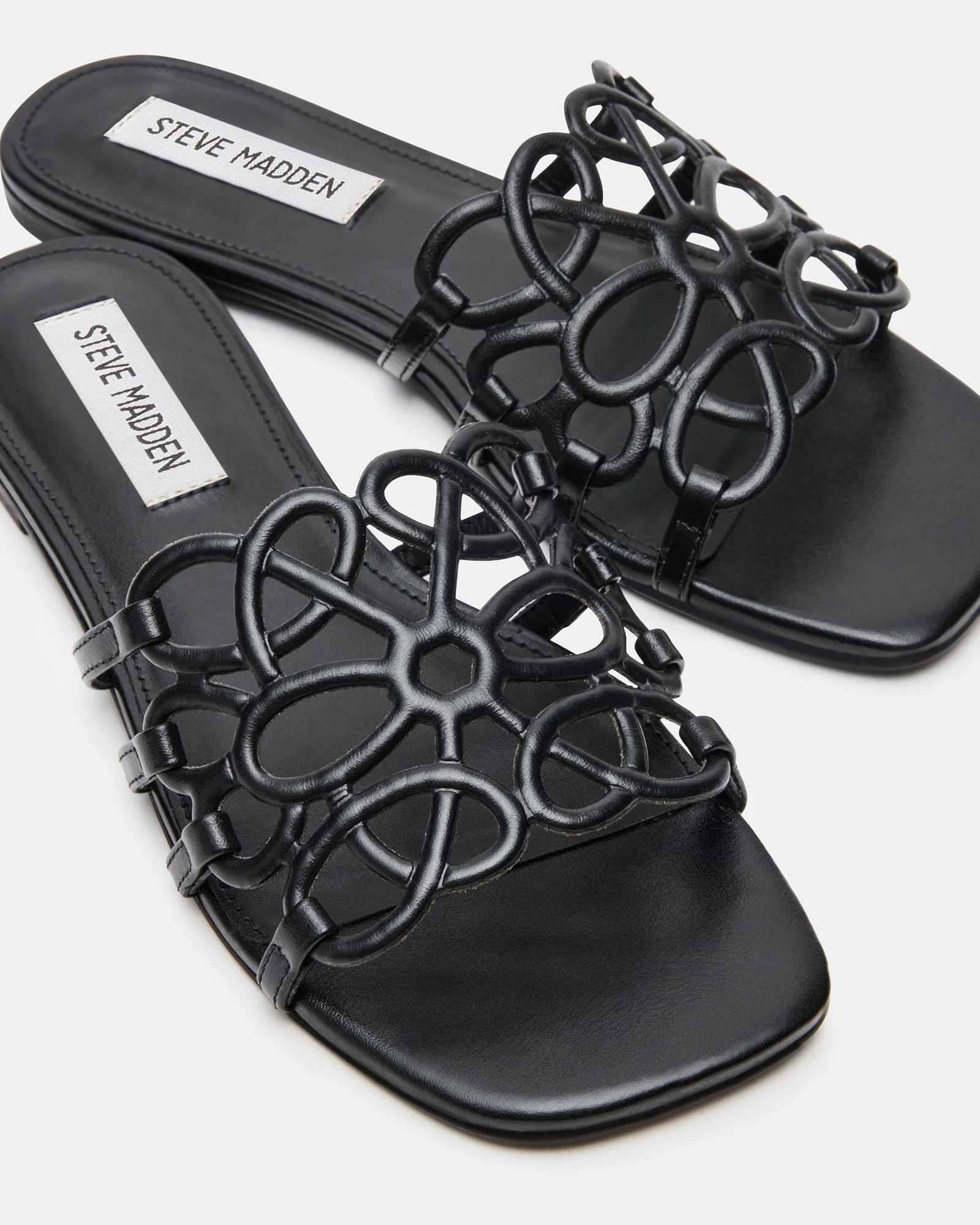 LOTUS Black Leather Square-Toe Slide Women's Sandal | Steve Madden (US)