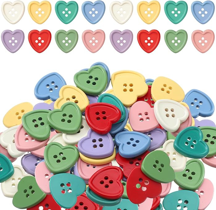 Thinp 40-Pcs 7/8" Resin Heart Buttons, Colorful Buttons for Crafts Heart Shaped Cute Button for C... | Amazon (US)