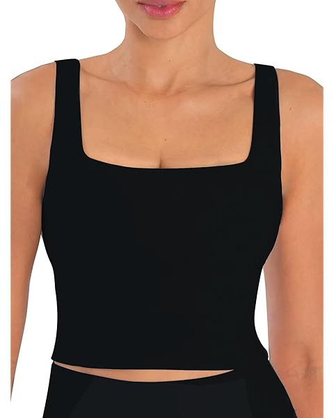 CRZ YOGA Butterluxe Womens Square Neck Longline Sports Bra - Workout Crop Tank Tops Padded Yoga C... | Amazon (US)