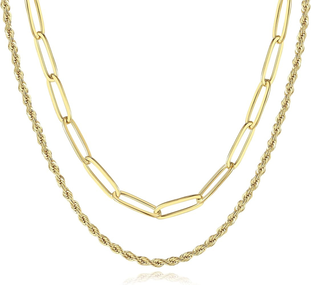 Rhinelife - Gold Silver Chain Necklace for Women - 18K Gold PVD Plated Adjustable Layered Chains,... | Amazon (US)