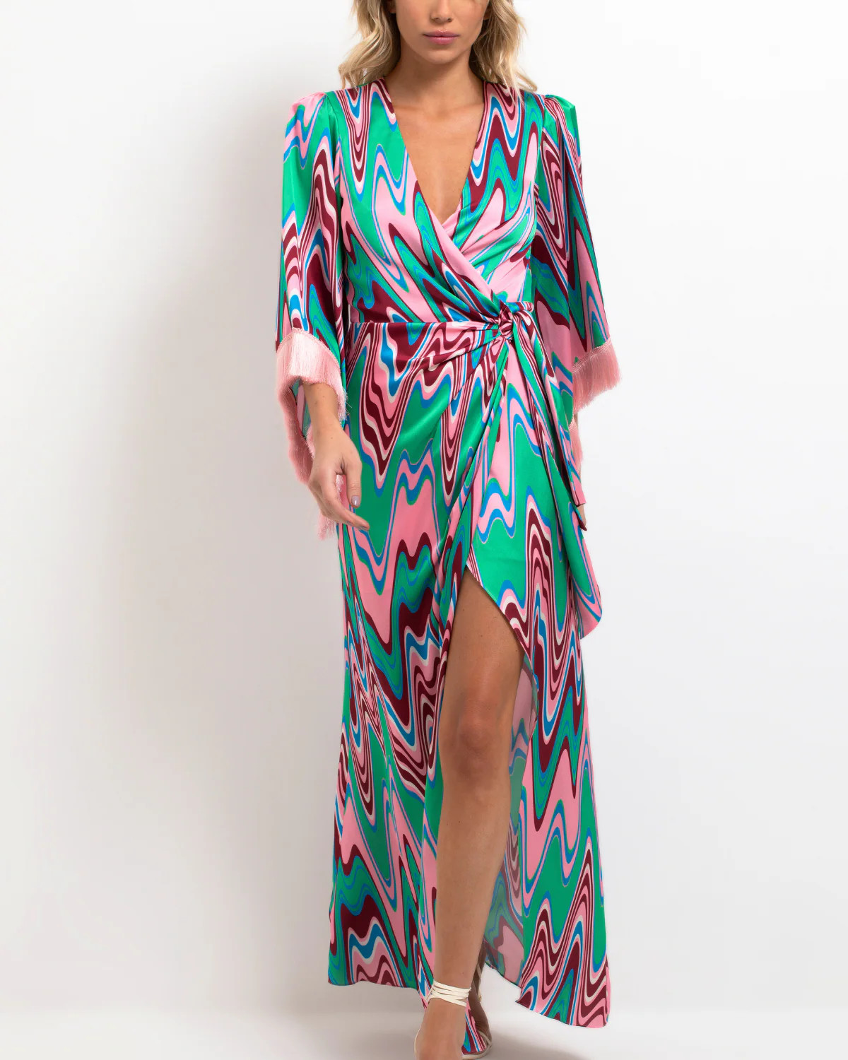 Wave Fringe Trim Maxi Wrap Dress (FINAL SALE) | PatBO