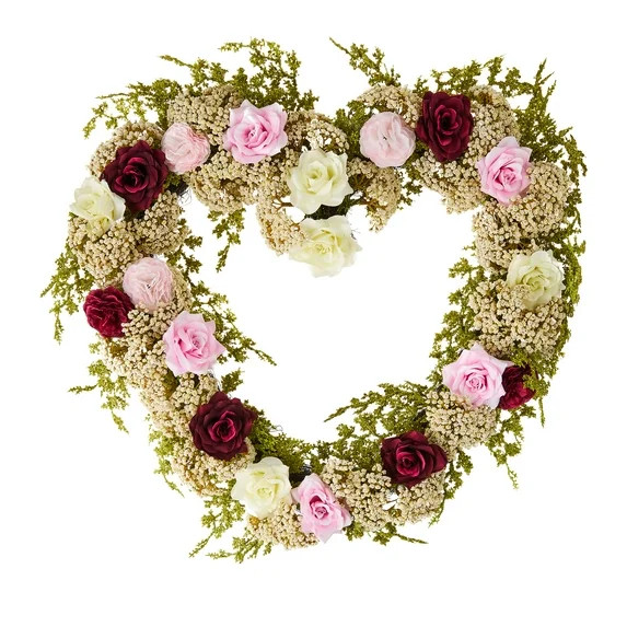 Rose and Baby's Breath Valentine's Day Heart Wreath, Multicolor, 22", by My Texas House | Walmart (US)