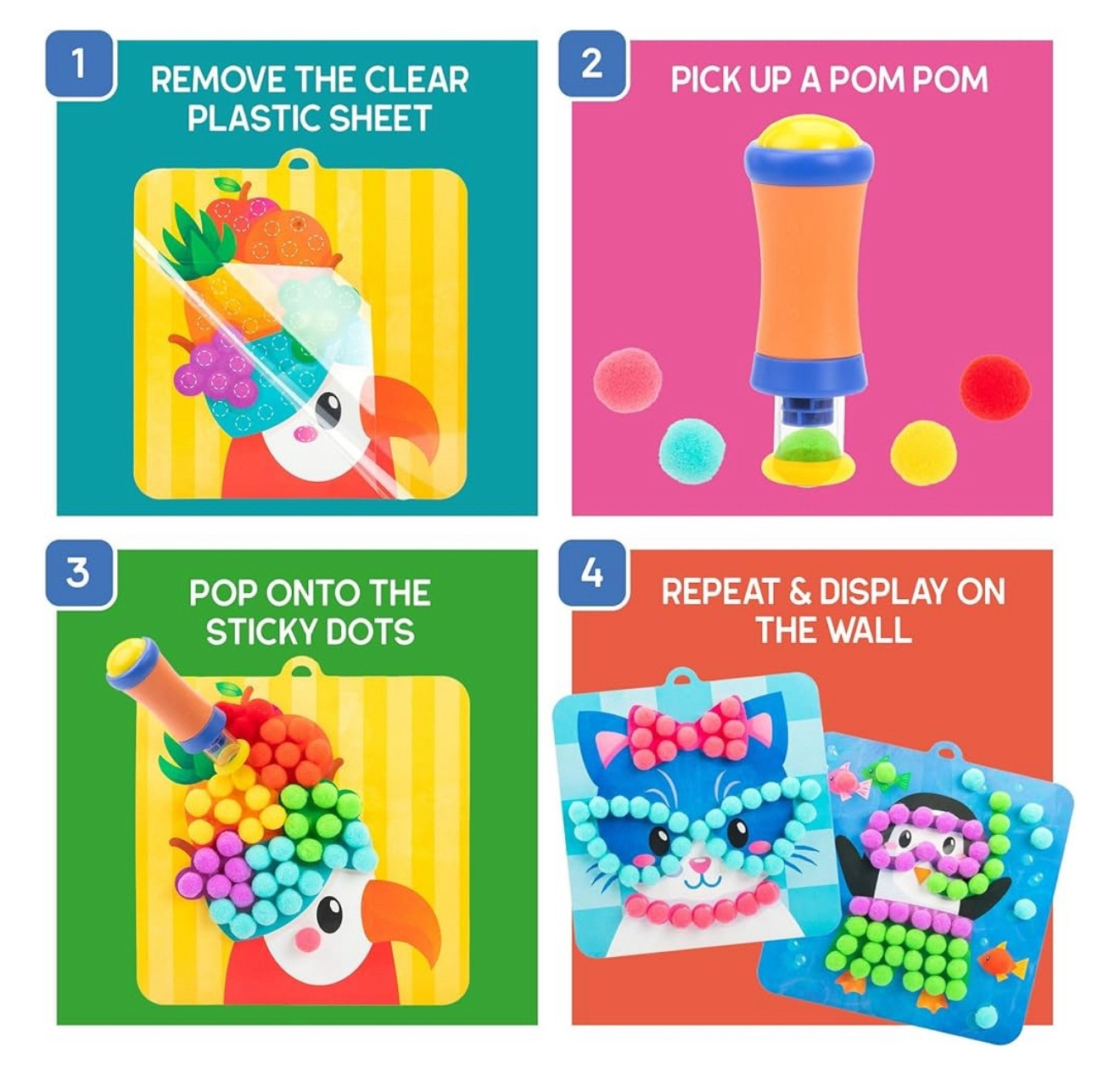 Educational Insights Kit de pompones - Artes y manualidades para niños, suministros y proyectos de manualidades sin desorden, creatividad preescolar, actividad sensorial para niños pequeños, regalo