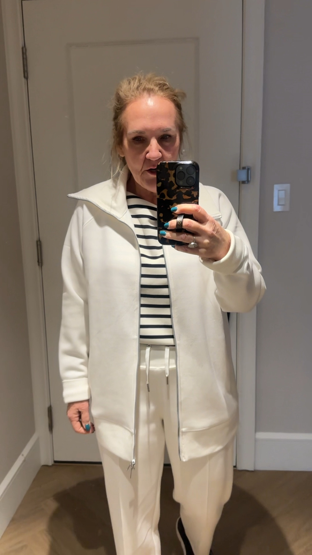 Spanx 20% off code NANETTEXSPANX 
Wearijg a medium in jacket and med petite in pants. Air essentials luxe. A bit heavier than the original air essentials  

The pants do not work in Montreal in winter when there’s slush everywhere. 🤦‍♀️

But it’s a great spa outfit and lounge look. 

Travel outfit 

#LTKTravel #LTKHoliday #LTKOver40