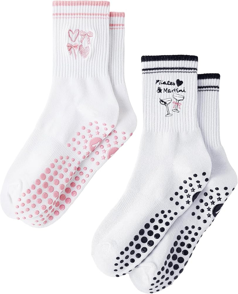 Yawlsow Pilates Grip Socks for Women Yoga Grippy Socks Cute Barre Non Skid Athletic Crew Sticky S... | Amazon (US)