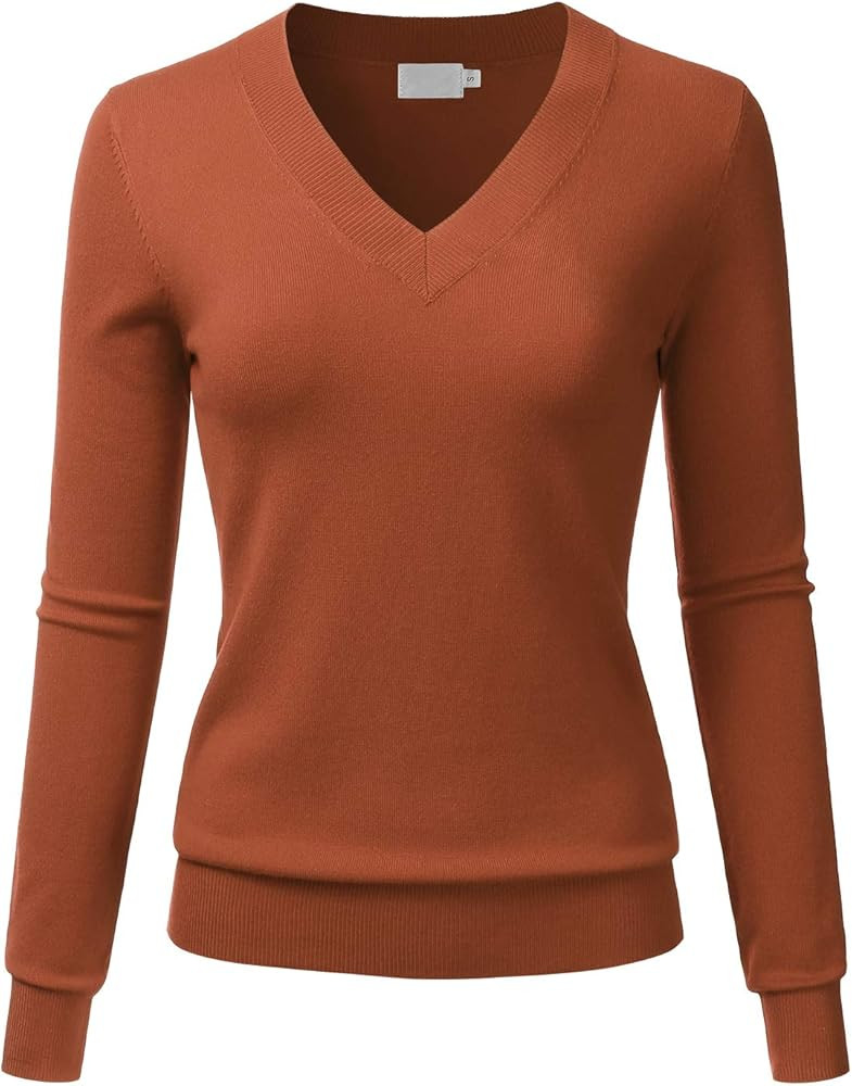 LALABEE Women's V-Neck Long Sleeve Soft Stretch Pullover Knit Top Sweater (S~XXL) | Amazon (US)