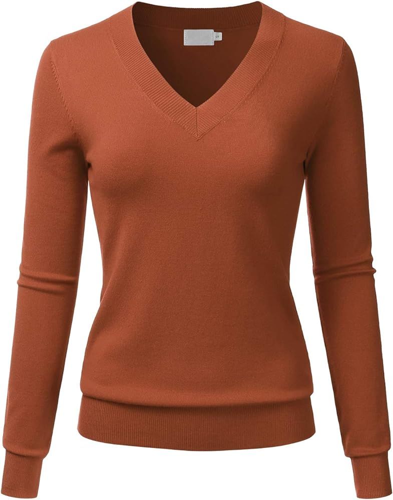 LALABEE Women's V-Neck Long Sleeve Soft Stretch Pullover Knit Top Sweater (S~XXL) | Amazon (US)