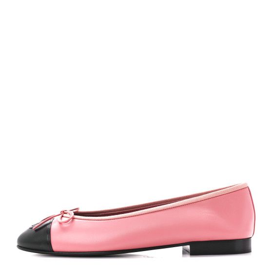 Lambskin Cap Toe CC Ballerina Flats 38 Coral Black | FASHIONPHILE (US)