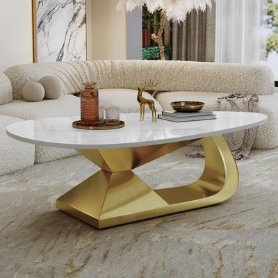 KWPZQEB Modern Irregularity Coffee Table, Center Table with Sintered Stone Tabletop, Cocktail Table with Stainless Steel Base for Living Room, Gold | Target